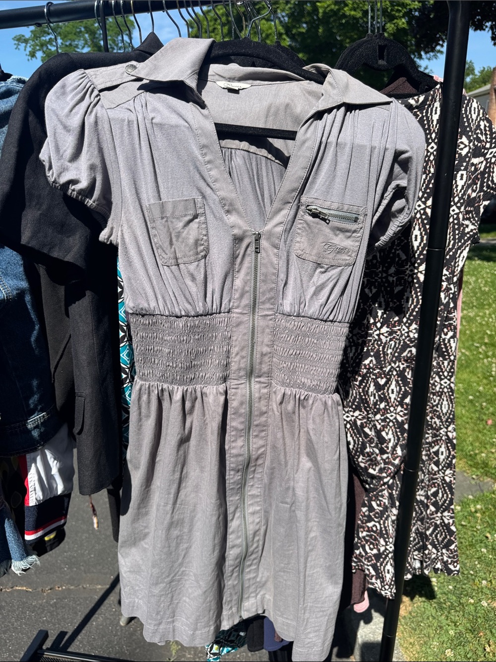 Guess Gray Zip-Front Mini Dress
